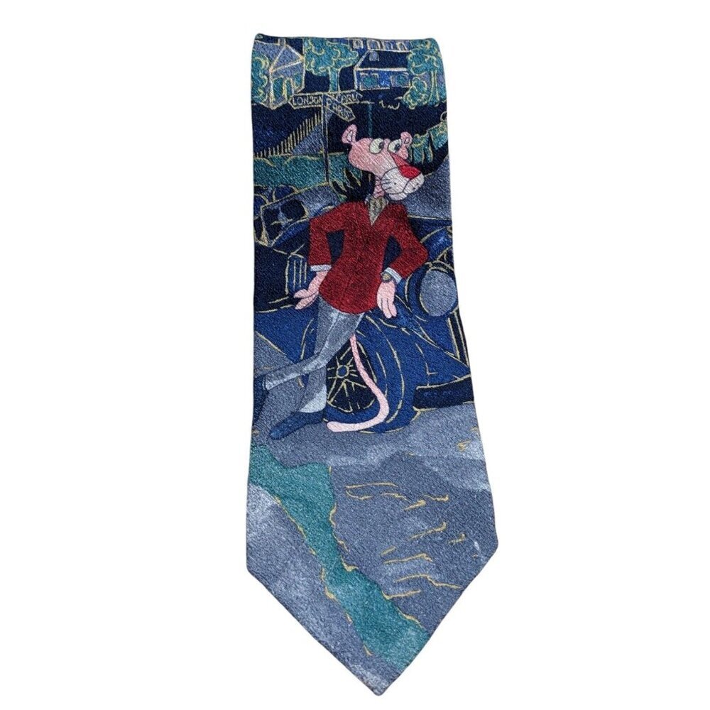 Vintage 90s Pink Panther 100% Silk Mens Neck Tie Necktie Made In Italy Tie Rack
